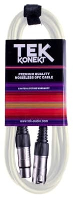 Premium XLR Cable for a Clear Audio Signal with Balanced Male to Female Microphone Lead, plus Cable Tie, for professional DJ, stage and studio (White, 10m)