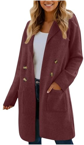 KDEIHT Wollmantel Damen Winter Wintermantel Lange Wolljacke Warme Mantel Elegant Winterjacke mit Reverskragen Jacke Wolle Trenchcoat Doppelreihig Hemdjacke Freizeit Winterparka Langarm Outdoorjacke
