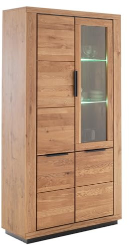 Lomadox Vitrine Vitrinenschrank mit Beleuchtung in Eiche teilmassiv, Fronten Massivholz/Echtholz
