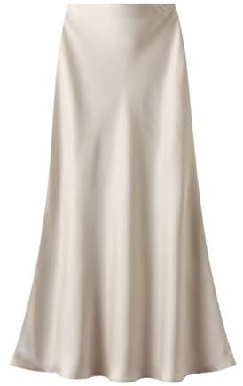Onsoyours Femme Jupe en Satin Élégant Taille Haute Élastique Midi Jupes en Soie avec Fermeture Éclair Couleur Unie A Abricot M