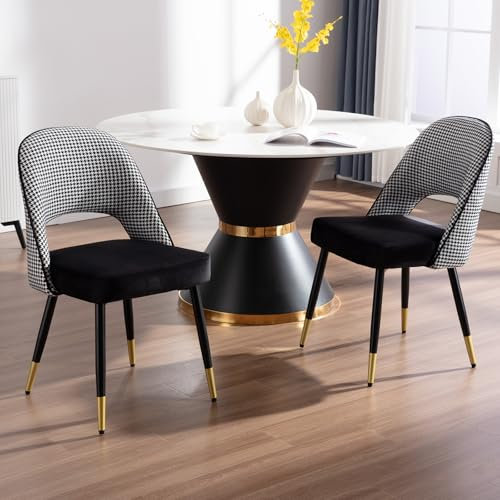 Ya-Home Set di 2 Sedie da Pranzo Sedie da Cucina in Velluto Poltrona da Cucina con Gambe in Metallo Sedie da Salotto Imbottite per Sala da Pranzo/Soggiorno,Nero