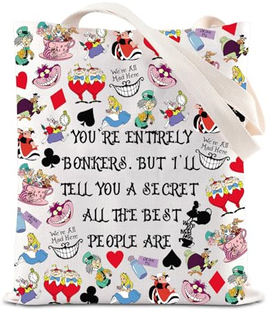 FOTAP Alice inspirierte Schultertasche Alice Wonderland Merch Magic Kingdom Geschenk Alice Fan Geschenk Grinsekatzenliebhaber Tote Bag