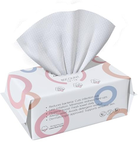 Ampmuze Clean Face Towel，Clean Wipes for Women with Senstive Skin, Makeup Removal, Skincare, Chemical Free Dry Wipes, Disposable Biodegradable, Ultimate Refreshing Solution, 80 Luxurious Count