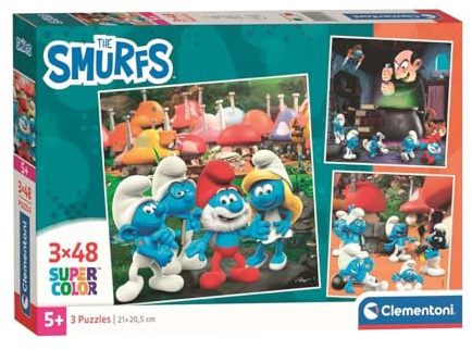Clementoni Puzzle 3x48 Smurfs 144 Stücke für Kindern 5-8 Jahre, Cartoon | Geschenk für Kinder, Puzzle für Kinder, Made in Italy, 25792