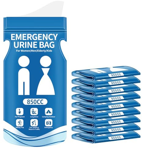 AIBAOBAO 10 Stück Urinbeutel für Unterwegs Frauen Männer, 850 ml Tragbare Einweg Pinkelbeutel, Notfall Toilette fürs Auto, Taschen WC Urinal Unisex für Camping Toiletten, Reisen, Stau, Outdoor