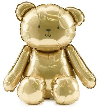 Folienballon Bär in Gold selbststehend Luftballon Teddybär Babyparty Baby Geburtstag Junge Mädchen Geschenk Geburt Kinderzimmer Kindergeburtstag