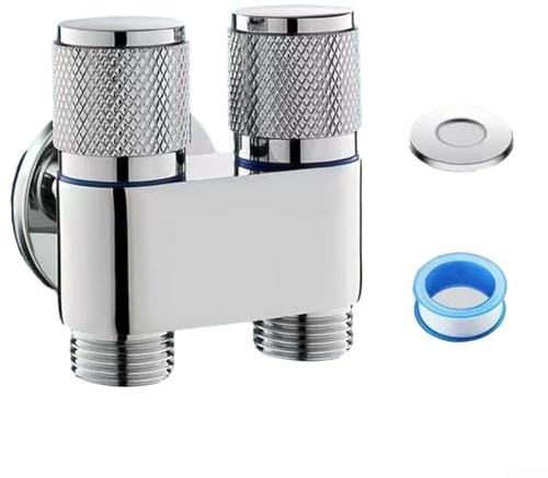 Doppelsteuerung Eckventil G1/2 Zoll Wasseranschluss Ventil mit Zwei Ausgängen für Waschmaschine Toilette Bidet Duschkopf Metallgriff(Silber)