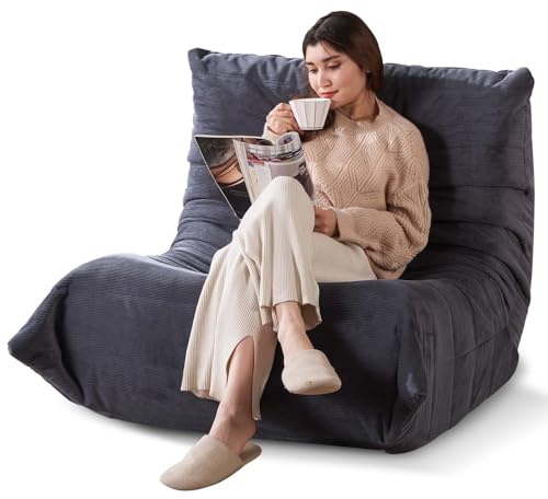 Großer Sitzsack mit Memory-Schaum & Cord - Erwachsenen Bean Bag Sofa als Togo Sessel, Boneless Chair, Bodensofa für Wohnzimmer, Schlafzimmer, Balkon; Ideal für Lesen & Entspannung (Dark Gray)
