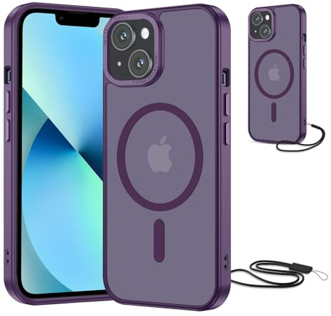 NEW'C Coque pour iPhone 14/13, Magnétique Compatible avec MagSafe - Violet | Coque + Cordon détachable, 6,1 pouces, Magnétique, Antichoc militaire, Aimants N56, Fin