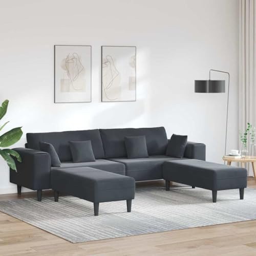 Massbinet Samt Sofas mit Schlaffunktion U-Form Wohnlandschaft Couch mit Square Armrests Polstersofa mit Kissen 3 pcs für Wohnzimmer & Schlafzimmer Dunkelgrau 208 cm Samt