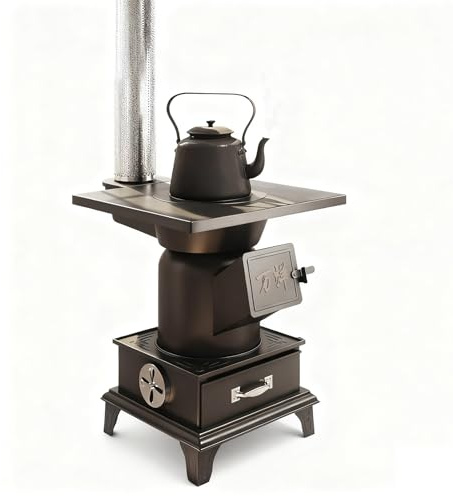Holzofen für Innen und Außenbereich Tragbarer Campingofen zum Kochen und Heizen, Ideal für Hütten, Gärten, Notfälle, Mehrkraftstoffkompatibel(Stove+1 Pipe)
