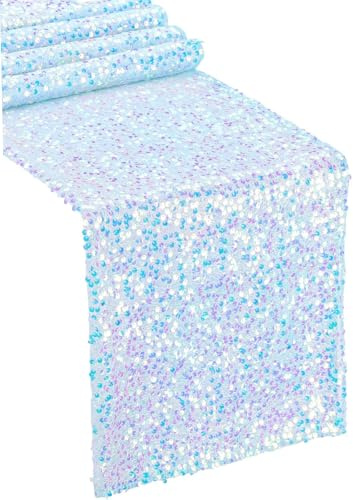 Vyqrx Tischläufer Tischband Glitzernder Pailletten,Meerjungfrau Geburtstag Deko,Tischband Festliche Tischdekoration für Partydekorationen, Hochzeiten, Geburtstage 28 x 275cm (Blau)
