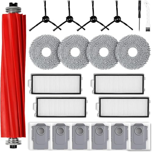 INF Zubehör für Roborock Qrevo S/Qrevo Pro Roboterstaubsauger,1 Kopfbürste,6 Staubsaugerbeutel,4 Wischpads,4 HEPA-Filter,4 Seitenbürste,1 Reinigungszubehör,1 Schraube