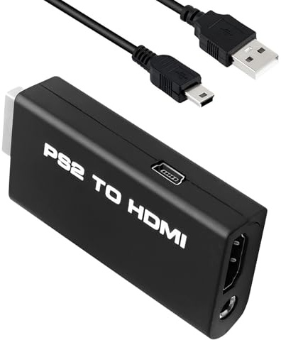 PS2 to HDMI Adapter, 480p/720p PS2 HDMI Konverter Converter mit 3,5-mm-Audioausgang for All PlayStation 2 Console Plug & Play with Audio Output & Mini USB Power Kompatibel mit HDTV/Monitor/Projektor