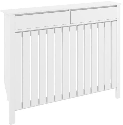 HOMCOM Radiator Cover with Drawers, Large, 119 x 19 x 93cm, White | Vertical Slatted Grill, Modern MDF Wood Cabinet Shelf, Heating Cover, Living Room, Bedroom, Hallway