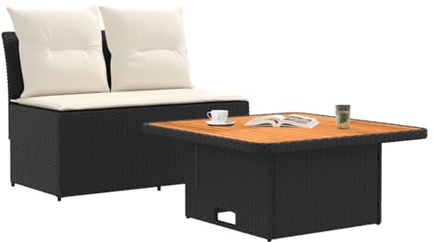 vidaXL 2 Stück Garten Mittel Sofa Mit Hochklapptisch Poly-Rattan, Moderner Outdoor-Sofa, praktischer Patio, vielseitige Sitzgelegenheit, wetterfester Poly-Rattan
