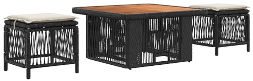 vidaXL Garten Essgruppe mit Kissen 3 pcs Beige und Creme Poly-Rattan, Garten Essgruppe, rustikal, wetterfest, höhenverstellbarer Tisch für Outdoor-Treffen, modernes Freizeitmöbel