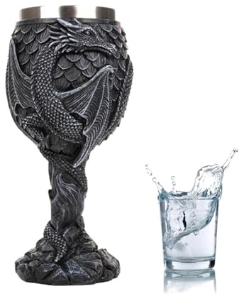 Copa De Dragón - Relieve 3D Medieval De 18,5 Cm | Interior De Acero Inoxidable Y Cáliz De Fantasía De Resina, Copa De Vino De 117 Ml Para Decoración Gótica Del Hogar, Accesorio Ritual Mágico Y Regalo