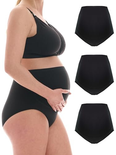 Herzmutter - Culotte Maternité Coton - Slip Femme Enceinte - sous-vêtements Maternité - Culotte de Grossesse - OekoTex100 - Lot de 3-5130 (XL, Noir, 3X)