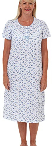 Marlon Women's Maria Short Sleeve Nightie | Soft Knitted Jersey Nightdress With Short Sleeves & Button Placket – Pure Cotton or Comfy Easy Care Fabric