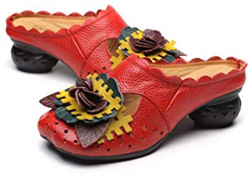 Sandali Estive Donna, Popoti Sandali Zeppa Ciabatte in Pelle Pantofole Mocassini Pompe Fiore Flip Flops con Tacco Scarpe