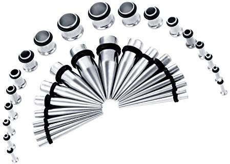 Crdifu 36 Stück Ohr Dehnstäbe Set (Ohrdehner & Ohrtunnel), Chirurgenstahl Dehnungstab & Tunnel, 1.6-10mm Dehnset, Silber Ohr Expander Piercing, Ear Streching Kit