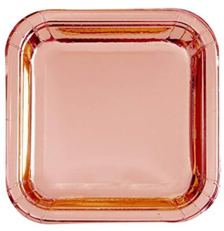 Foil Square Dessert Plates - 7 | Foil Board | Rose Gold | 8 Pcs.