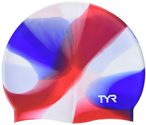 TYR Batik-Silikon-Badekappe für Jugendliche, Rot, Weiß, Blau, NA