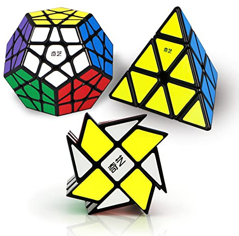 ROXENDA Speed Cube Set, Pyramid Dodecahedron Windmill Cube - Magic Puzzle Cubes Collection for Kids & Adults [3 Pack]