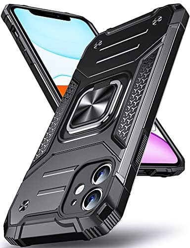 DASFOND Armor Hülle für iPhone 11 Case mit Kameraschutz Militär Stoßfest Handyhülle [Upgrade 2.0] 360 Grad Metal Ring Halter Ständer Schutzhülle [für Handyhalterung Auto Magnet], 6,1 Zoll, Schwarz