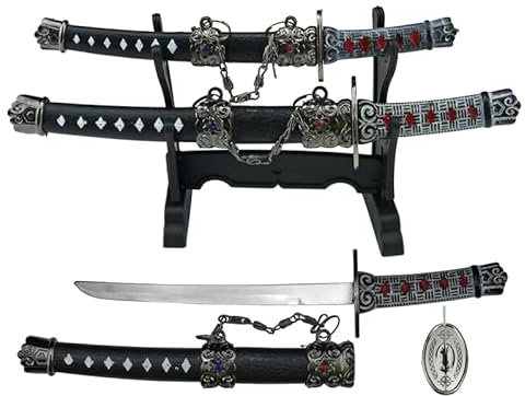 Brieföffner mit Ständer, 20,3 cm und 16,5 cm, Samurai-Stil, Schwarz