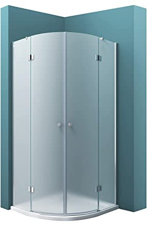 Mai & Mai Viertelkreis Duschkabine Milchglas 80x80x190cm Runddusche Duschabtrennung 2 Pendeltüren 6mm ESG-Sicherheitsglas Nano-Beschichtung R02VS