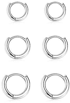JASLILA Creolen Silber 925 Klein Ohrringe Set für Damen Mädchen, 3 Paar Helix Piercings Silber Ohrringe für Damen Herren Ohrringe Nase Lippenringe 8mm 10mm 12mm