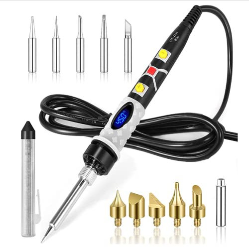 Saldatore a Stagno SREMTCH 80W Saldatore Kit Display LCD Kit Pirografo per legno Interruttore ON/OFF, Attrezzi Incisione Professionale lavori su Cuoio Legno