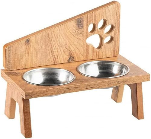 Feliformia Double gamelle avec Support pour Chat 600 ML Bols Acier Inoxydable Marron HT 15cm