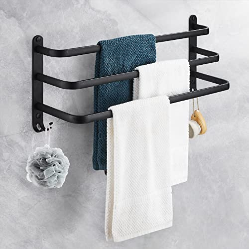 Porte-Serviettes Mural en Aluminium, 3 étages Porte Serviette Salle de Bain étagère Serviette avec Crochets, Étanche - pour Salle de Bain, Cuisine, Salle de Bain