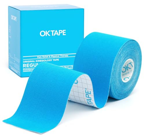 OK TAPE Kinesiologico tape 5cm x 5m, Nastro Atletico Terapeutico Elastico Resistente, Senza Latex, Antidolore, Recupero Lesioni, per il ginocchio, articolazioni, supporto muscolare(1 Rotoli, Blu)