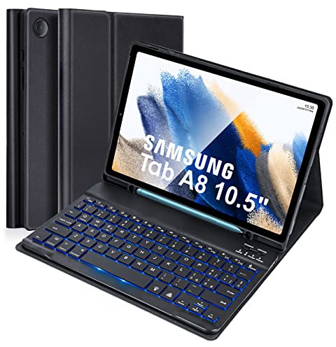 Lively Life Custodia con Tastiera per Samsung Galaxy Tab A8 10.5 2021 (SM-X200/ X205 /X207), Layout Italiano, Rimovibile Tastiera,Retroilluminata Staccabile Tastiera e Custodia, Nero