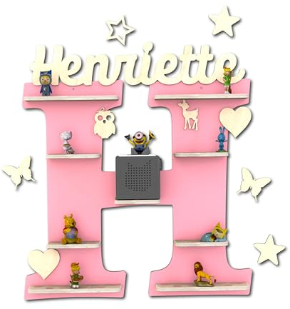 Holzura Tonie Regal für Toniebox, Toniebox Regal personalisiert mit Name und Holzsymbolen, Tonie Aufbewahrung (Buchstabe H)