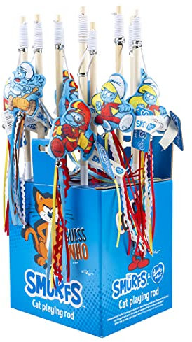 Smurfs duvoplus, Fliegende Angelruten Schlümpfe 46 x 6 x 2 cm, Mehrfarbig, Spielzeug für Katzen, stärkt die Bindung mit Ihrer Katze, fördert die Katze Sich zu bewegen, für stundenlangen Spielspaß