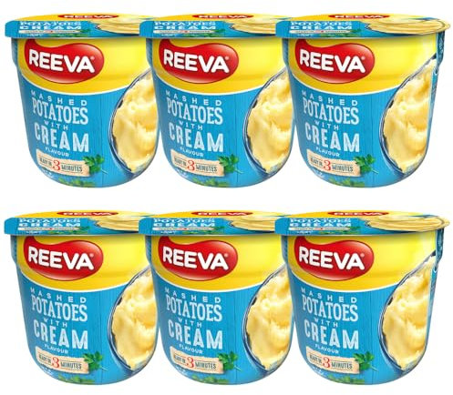 Reeva Mashed Potato Pots Halal Certified Instant mashed Potatoes 40g (Pack of 6) (Cream) + FabFinds Mug