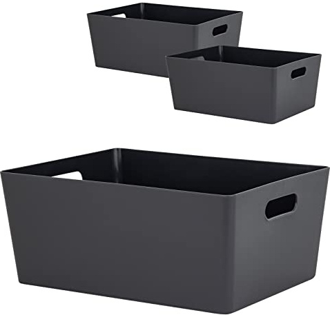 #11 3 x Ordnungsbox 15cm hoch anthrazit 26x35cm DINA4-Format Kunststoff Bad
