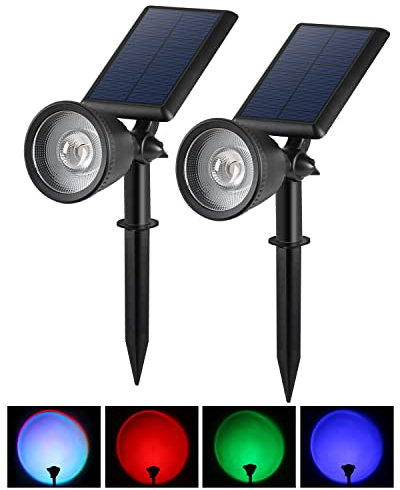BLOOMWIN LED Solarstrahler für Außen, IP65 Wasserdicht, Bunt Gartenleuchten mit Erdspieß, 2 Stk. RGB - für Garten, Garage, Wand, Balkon