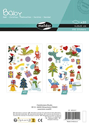 MY MANDARINE AE222C - Packung Baby, 20 Stickerbogen 14,8x21cm (350 Stickers), Weihnachten, 1 Pack