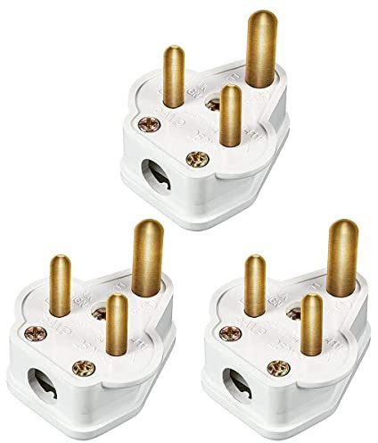 3 Pack 5 Amp Round Pin Plugs 3 Pin 5A Plug Round Pin Plugs Adaptor Household Lamp Plug Lighting Plugs for Home Lights, Lamp (White)