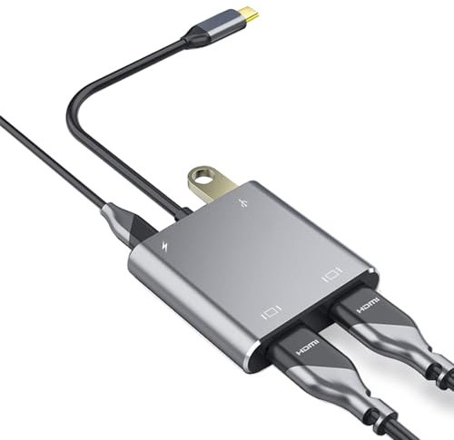 Adattatore da USB C a Doppio HDMI, 4 in 1 USB Tipo C a Doppio Monitor HDMI MST Hub 4K @60HZ con USB2.0+PD per MacBook Pro/Air 2020-2016, Surface Book