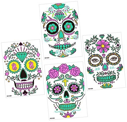 Beavorty Halloween-dekorationen 4 Bögen Mit Im Dunkeln Leuchtenden Temporären Gesichts- Und Körperaufklebern Für Partys Für Erwachsene Und Jungen