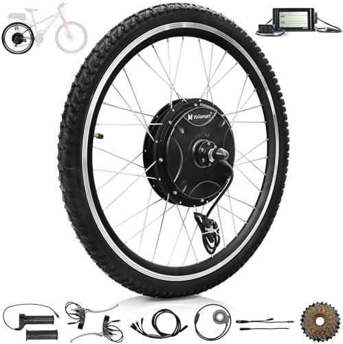 Voilamart Electric Bike Conversion Kit 26 Rear/Front Wheel 48V 1000W Ebike Conversion Kit Cycling Hub Motor with Intelligent Controller for Road Bike (1500W Rear Wheel with LCD Waterproof, 26inch)