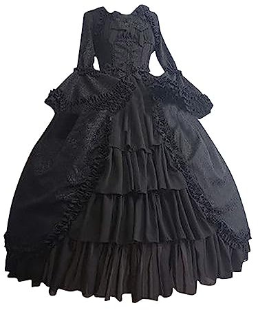 Robe Enceinte Halloween - Fashion Women Vintage Gothic Court Square Collar Patchwork Bow Dress Robe Gothique Violette avec Corset