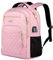 Sac d'école, sac à dos pour ordinateur portable avec port de charge USB, sac durable pour ordinateur portable, Rose vif, 15.6 (39,6 cm), Minimal